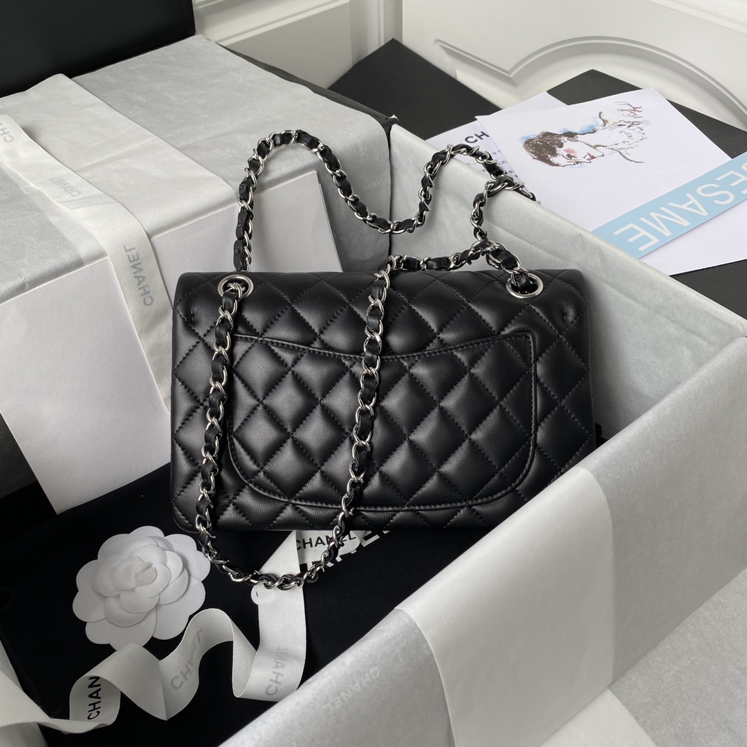 Classic Flap Lambskin Bag A01113 Black/Silver